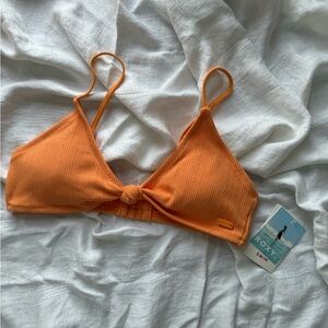 ROXY RIB LOVE THE SURF ARUBA KNOT BIKINI TOP CREAMSICLE LARGE NWT